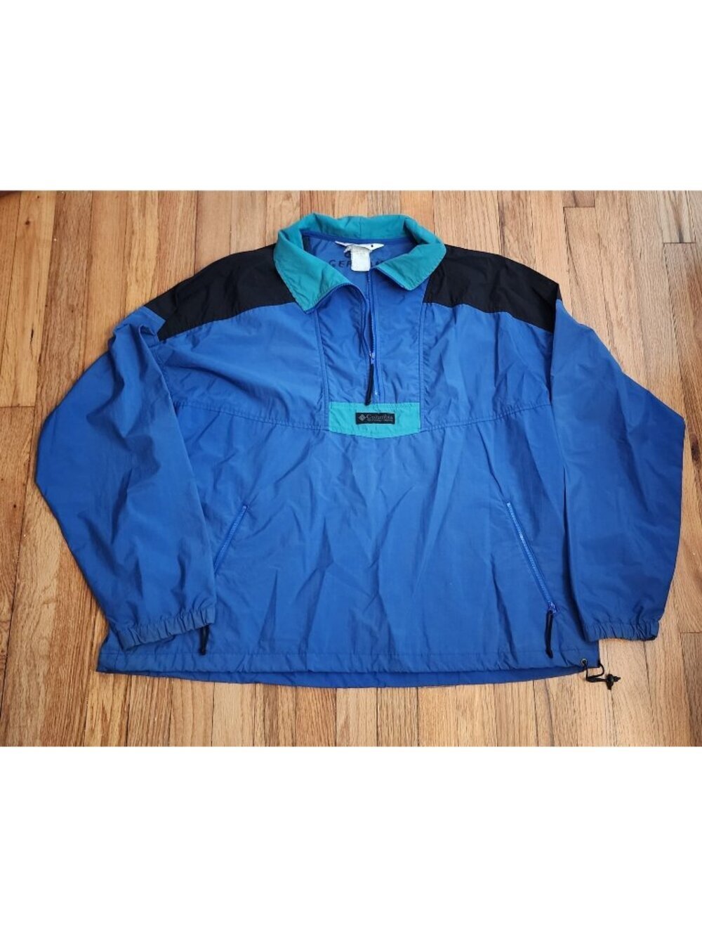 Vintage Columbia Jacket XL Blue Teal Nylon Radial Sleeve Colorblock Anorak Wind